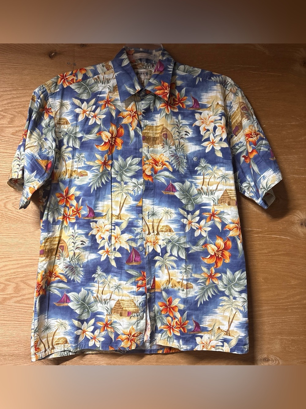 Men's Blue Tropical Floral Cotton Hawaiian Shirt